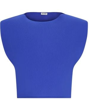 Jil Sander Padded-Shoulder Cropped Top - Blue