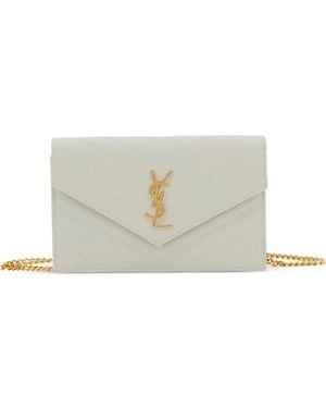Saint Laurent Cassandre Envelope Chevron Chain Shoulder Bag - White