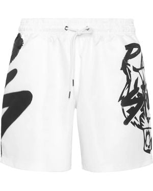 Philipp Plein Short De Bain À Lien De Resserrage - White