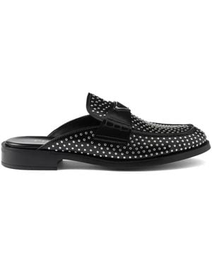 Prada Stud-Embellished Leather Mules - Black