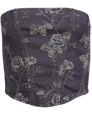 Fleur du Mal Floral-Jacquard Corset Top - Grey