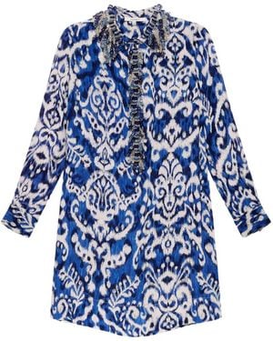 Maliparmi Ikat-Print Bead-Embellished Dress - Blue