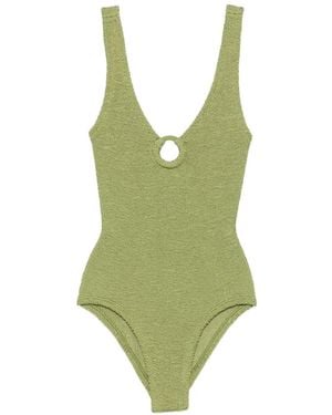 Hunza G Celine Crinkle-Effect Swimsuit - Green