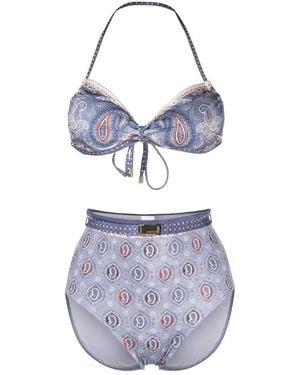 Zimmermann Paisley-Print Halterneck Bikini - Blue