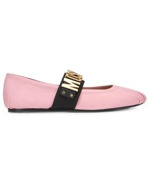 Moschino Logo-Lettering Leather Ballet Flats - Pink