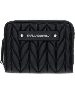 KARL LAGERFELD Quilted Logo-Plaque Wallet - Black