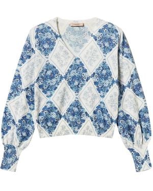 Twinset Diamond-Pattern Floral Top - Blue