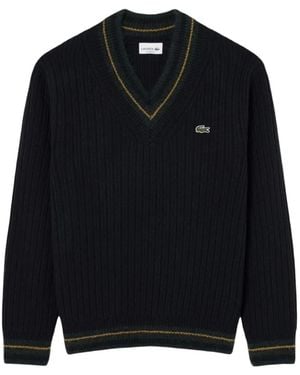 Lacoste Striped Wool Jumper With V-Neck - Blue