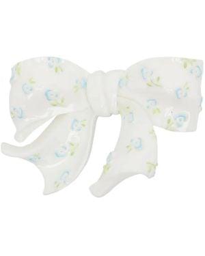 ShuShu/Tong Floral-Print Embossed Bow Hair Clip - White