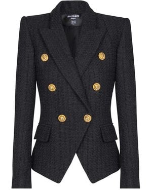 Balmain Blazer En Tweed À Six Boutons - Black
