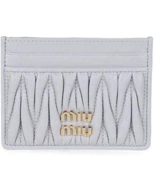 Miu Miu Matelassé Nappa Leather Card Holder - Grey