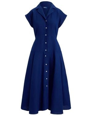 Polo Ralph Lauren A-Line Linen Shirt Midi Dress - Blue
