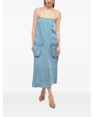 Sunnei Patch-Pocket Spaghetti-Strap Midi Dress - Blue