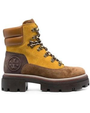 Tory Burch Colour-Block Panelled Leather Ankle Boots - Brown