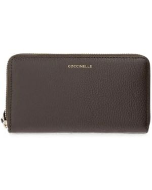 Coccinelle Logo-Print Pebbled-Leather Wallet - Gray