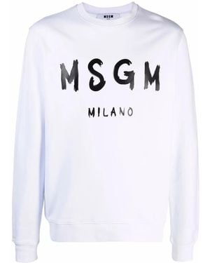 MSGM Sudadera con logo y cuello redondo - Blanco