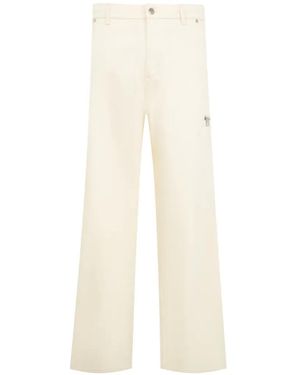 Moncler Logo-Plaque Straight-Leg Pants - White