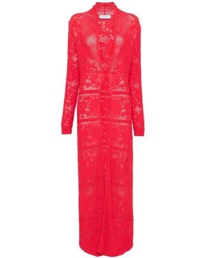 Blugirl Blumarine Crochet-Knit Long-Line Cardigan - Red