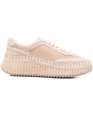 Chloé Nama Textured Leather-trimmed Platform Sneakers - ピンク