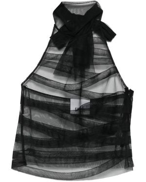 Erika Cavallini Semi Couture Top A Rayas Con Lazo - Negro
