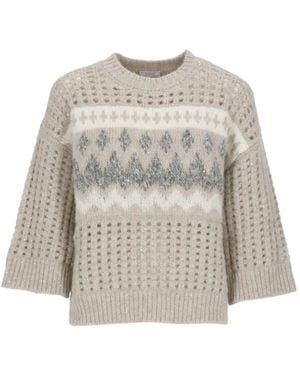 Peserico Sequin-Embellished Open-Knit Sweater - White