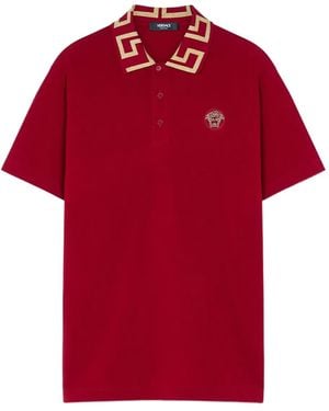 Versace Medusa Head Logo-Embroidery Polo Shirt - Red