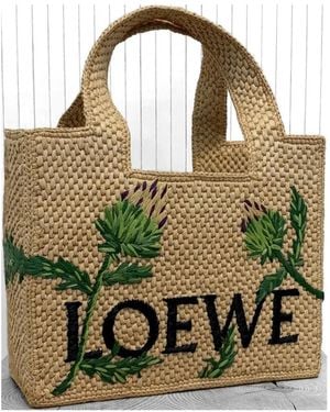 Loewe Font Artichoke-Embroidered Tote Bag - Green