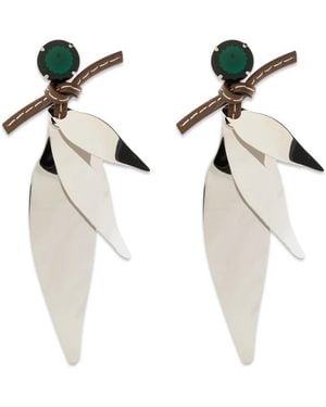 Marni Crystal-Embellished Leaf-Pendant Earrings - White