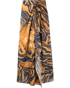 Alberta Ferretti Graphic Print Pleated Skirt - Yellow