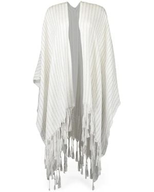 Brunello Cucinelli Striped-Pattern Tasseled-Trim Scarf - White