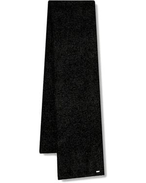 ARMANI EXCHANGE Logo-Plaque Chenille-Knit Scarf - Black