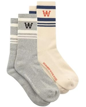 WOOD WOOD Ryder Striped Logo Socks (Set Of Two) - White