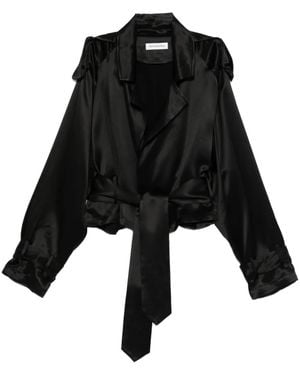 Frankie Shop Simona Satin Belted Blouse - Black