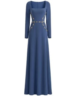 Gemy Maalouf Beaded-Waist Square-Neck Dress - Blue