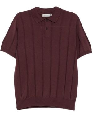 Canali Ribbed-Knit Short-Sleeves Polo Shirt - Purple