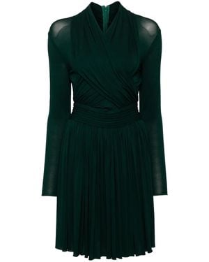 Hervé L. Leroux X Front Overlap Long Sleeves Swing Dress - Green