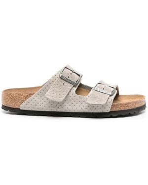 Birkenstock Arizona Perforated Suede Slides - White