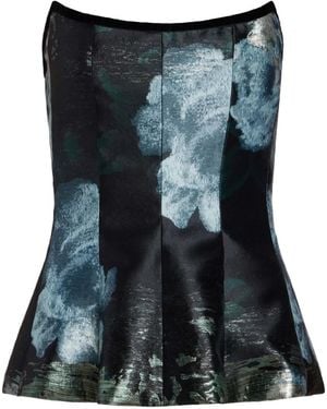 Markarian Lola Floral-Brocade Corset Top - Blue