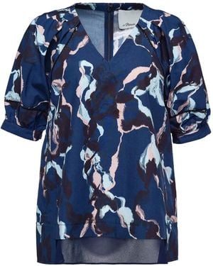 3.1 Phillip Lim Puff-Sleeve Abstract-Print Blouse - Blue
