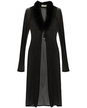 Blumarine Feather-Trim Coat - Black