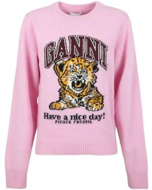 Ganni Graphic-Intarsia Wool Knitwear - Pink