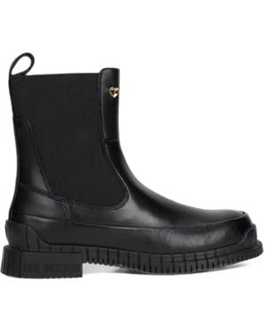 Love Moschino Heart-Motif Ridged-Sole Boots - Black
