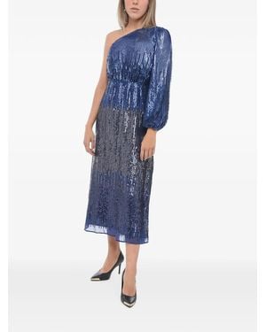 RIXO London Sequin-Embellished One-Shoulder Midi Dress - Blue
