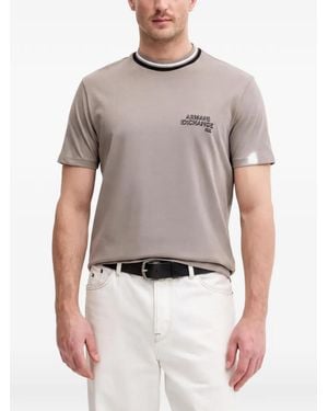 ARMANI EXCHANGE Logo-Print Striped-Trim T-Shirt - Grey