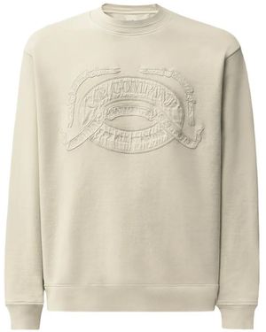 C.P. Company Cotton Fleece Crewneck Logo Sweatshirt - White