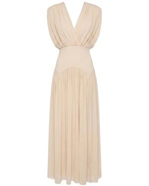 Nicholas Giana Plunging-Neck Pleated Maxi Dress - White
