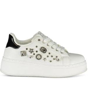 Laura Biagiotti Crystal-Embellished Flatform Trainers - White