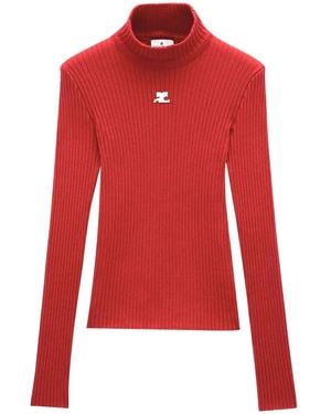 Courreges Logo-Patch Mock-Neck Jumper - Red