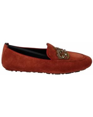 Dolce & Gabbana Crystal-Embellished Crown Loafers - Red