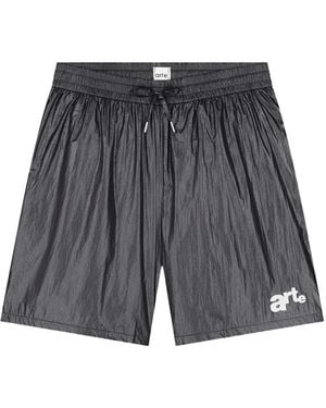 Arte' Logo-Print Metallic Shorts - Grey